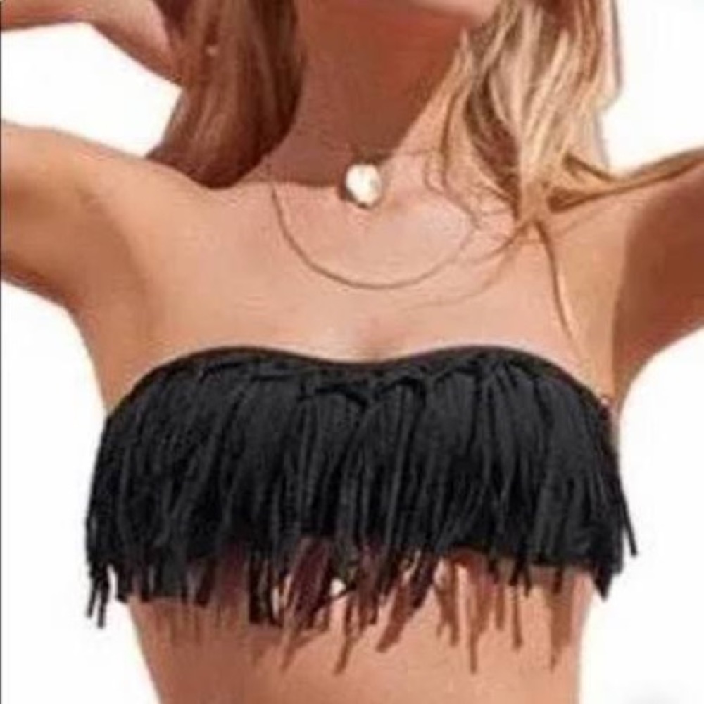 AMERICAN EAGLE BLACK FRINGE BANDEAU BIKINI TOP